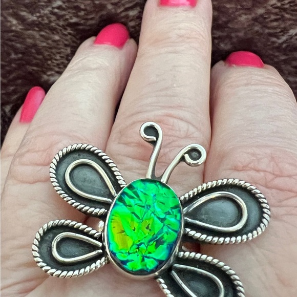 ❤️ Multi-Color Opal 925 Southwestern Size 8 Ethnic Butterfly Ring 9 Gms - Picture 15 of 16